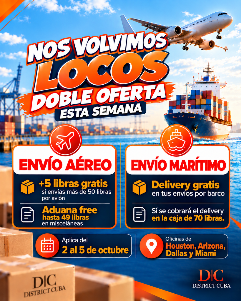 ¡Octubre llega con regalos! Doble Oferta en el envío de Paquetes a Cuba.